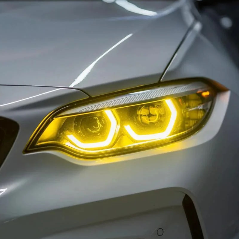 Vekto dual-color LED daytime running light modules for BMW F22/F23 2 Series LCI headlights, showcasing sleek design and bright illumination.