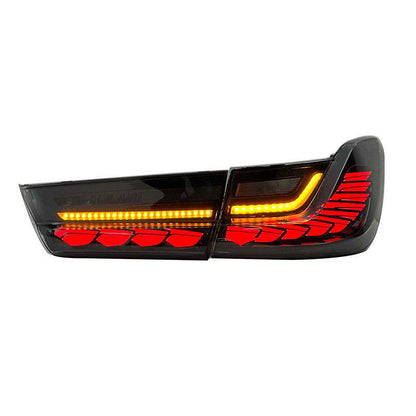 BMW 3 Series G81 and M3/M4 GTS style dragon scale LED tail lights by Vekto, showcasing sleek, intricate taillight design.