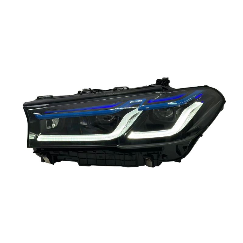 Vekto triple-color LED headlights for BMW 5 Series G30 G38 LCI 2021-2023, showing front view with illuminated multi-color LED strips