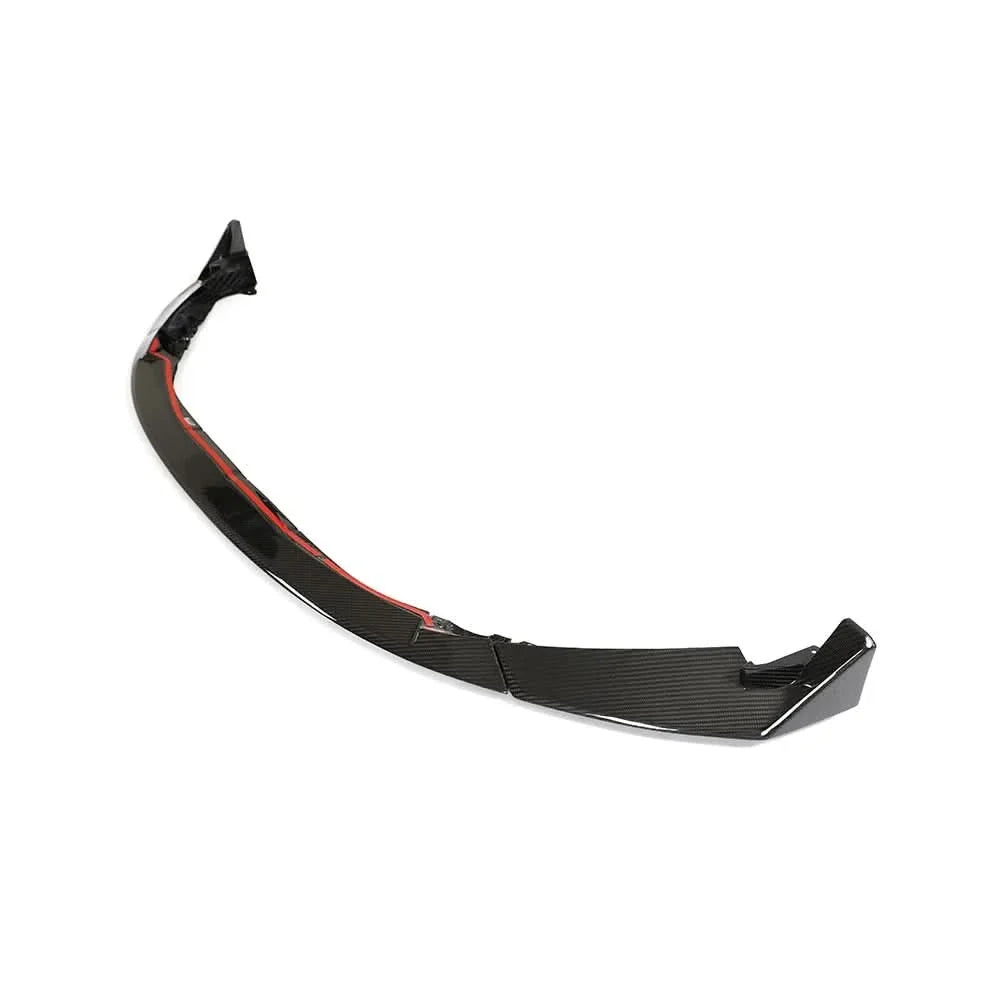 K2 Industries dry carbon fiber CSL style front splitter for BMW G80 M3 and G82 G83 M4, 3-piece lip kit, sleek aerodynamic design