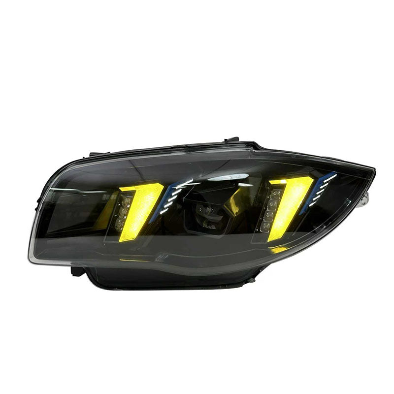 Vekto dual color LED headlights assembly for BMW 1 Series E82 E87 2004-2011, showing the headlight design with dual color LED lights.