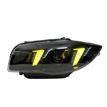 Vekto dual color LED headlights assembly for BMW 1 Series E82 E87 2004-2011, showing the headlight design with dual color LED lights.