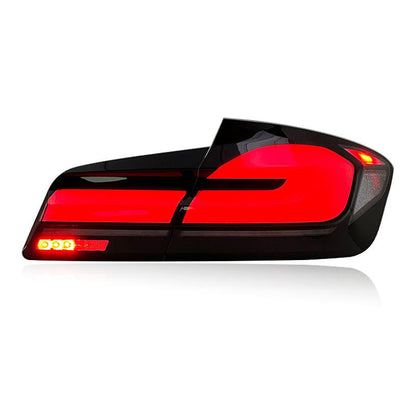 BMW 5 Series F10 F18 LED tail lights with sequential turn signals by Vekto, featuring modern lighting design for 2011-2017 models.
