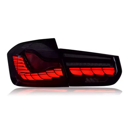 Vekto GTS Style LED tail lights for BMW F30, F35, F80 models, featuring sleek red and clear lens design for enhanced visibility.
