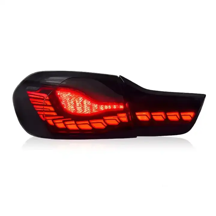 BMW 4 Series F32 F82 OLED GTS style red smoked tail lights by Vekto, showing sleek, smoked red lens and modern design.