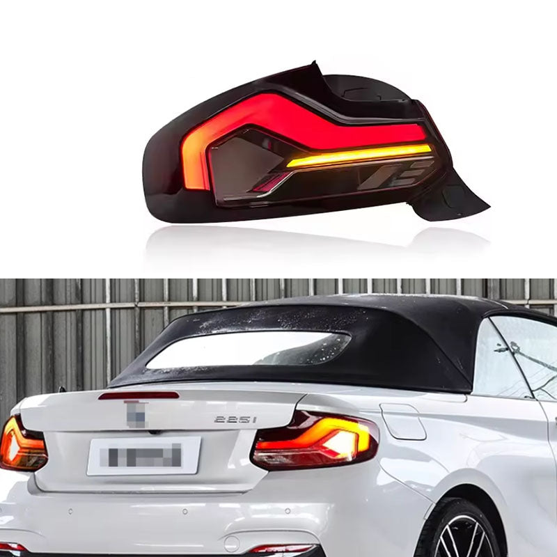 Vekto CSL RGB laser-style LED taillights for BMW 2 Series F22 F23 M2 F87, 2014-2022, showing illuminated red and LED lighting details.