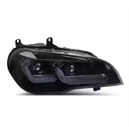 Vekto laser style LED headlights for BMW X5 E70 2007-2013, showcasing sleek headlight design with bright illumination.
