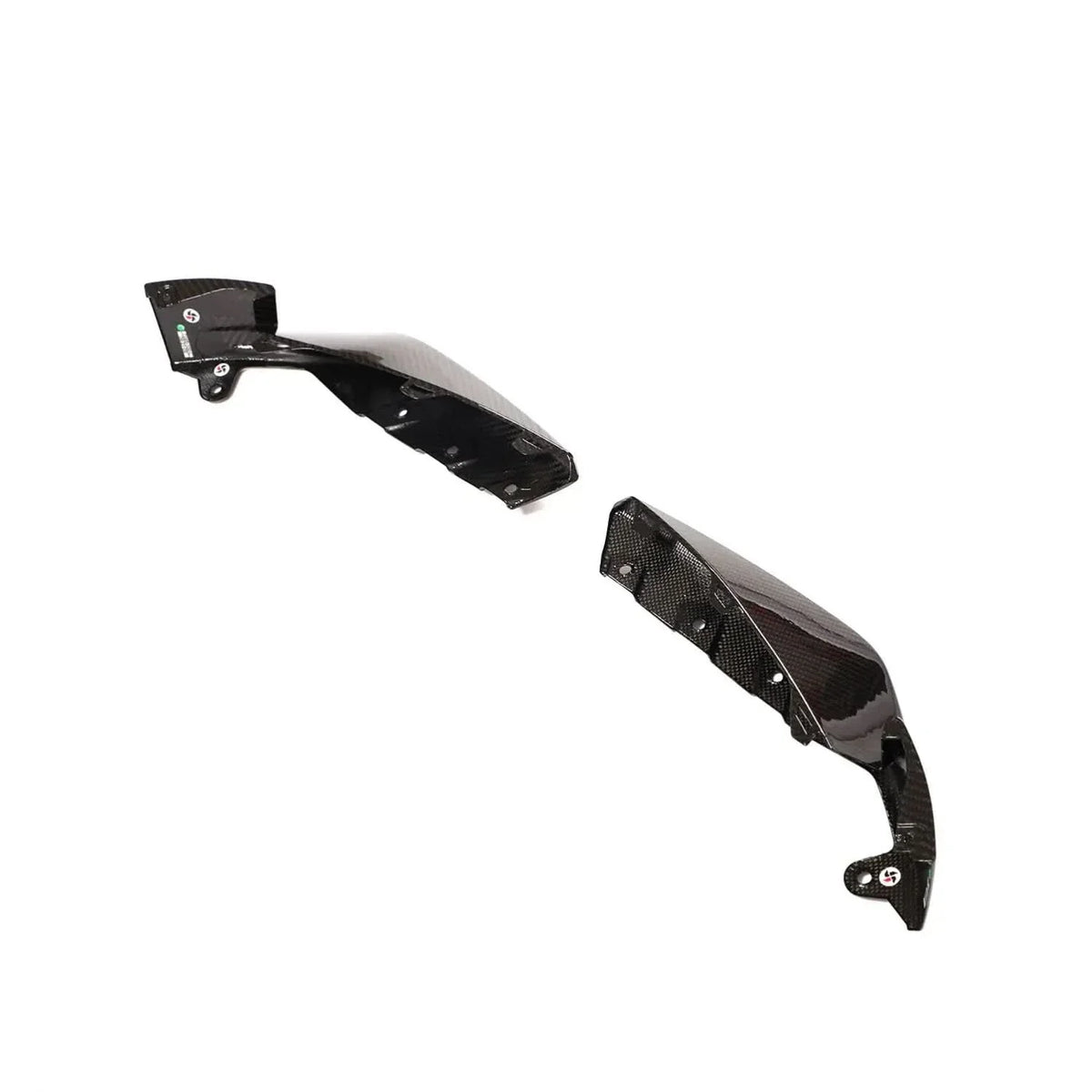 K2 Industries carbon fiber front bumper splitter for BMW G80 M3 and G82 M4, showcasing sleek aerodynamic design.