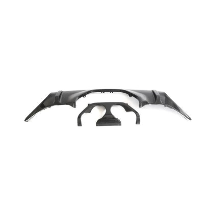 Carbon fiber rear diffuser for BMW M2 G87 coupe, K2 Industries, showcasing sleek aerodynamic design and high-quality material.