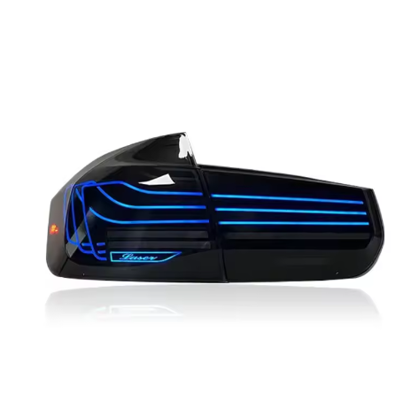 Vekto BMW F30/F35 and M3 F80 RGB style LED taillights assembly showing sleek red and clear lens design for 2013-2018 models.