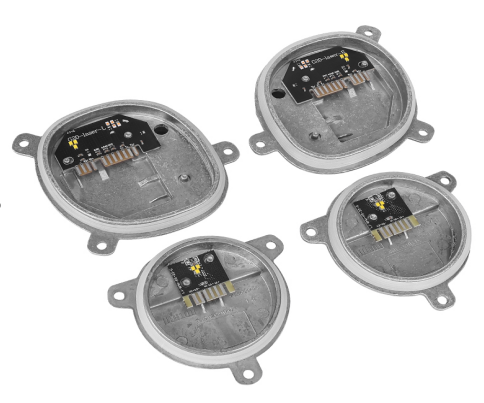 Yellow LED DRL modules with heatsink for BMW G20 G21 G28 3 Series headlights by Vekto, designed for 2020-2022 models.