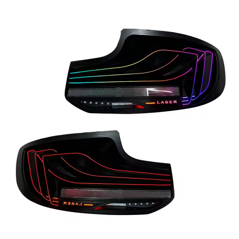 Vekto CSL RGB LED tail lights installed on a BMW 2 Series F22 and M2 F87, showcasing vibrant RGB lighting and sleek design