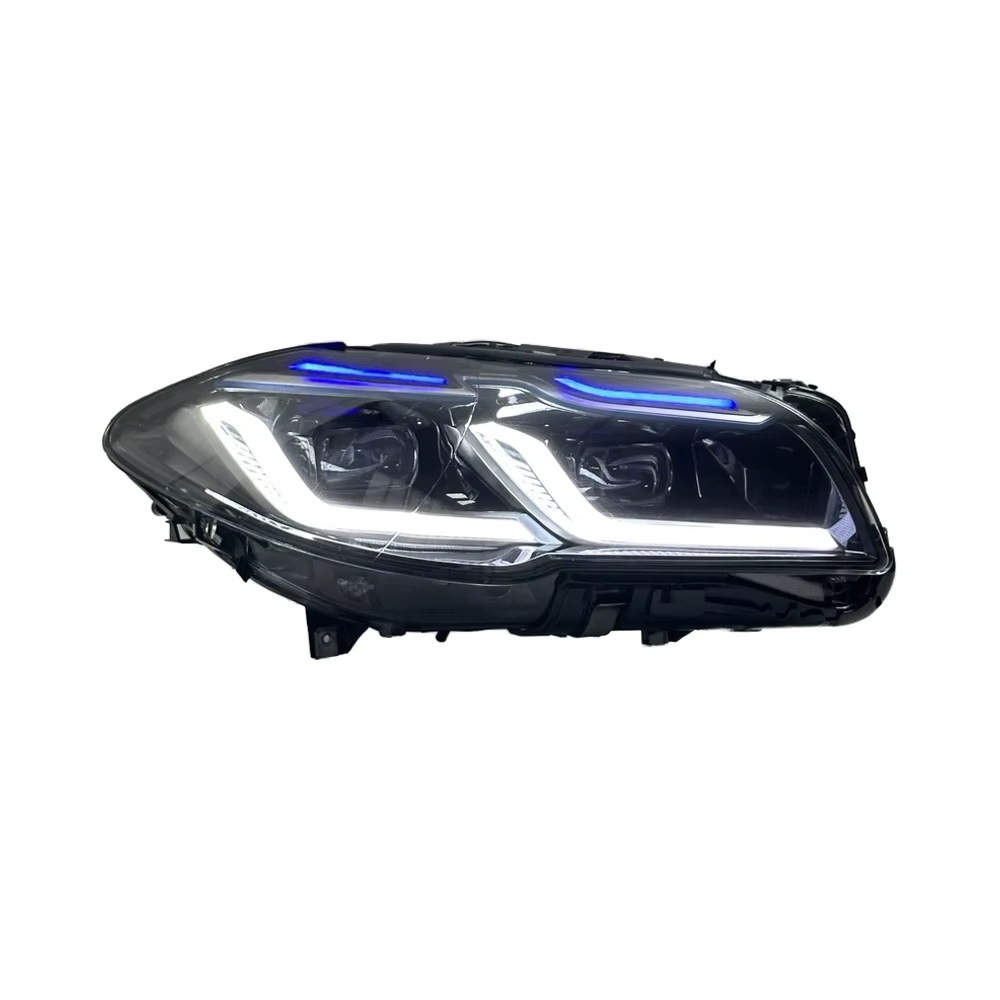 Vekto dual-color LED headlights for BMW 5 Series F10/F18 2011-2017, showing front view with bright LED illumination