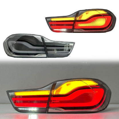 Vekto clear LED tail lights for BMW 4 Series F32/F33/F36 and M4 F82/F83, showcasing sleek modern taillight design.