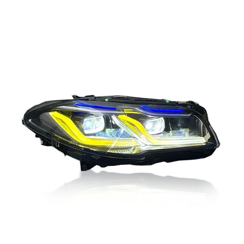 Vekto dual-color LED headlights for BMW F10/F18 5 Series 2010-2017, showing the headlights installed on the vehicle.