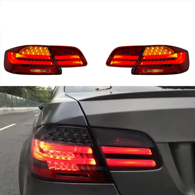 Vekto LED tail lights for BMW 3 Series E92 and M3 Coupe 2006-2012, showing sleek red and clear lens design on a car.