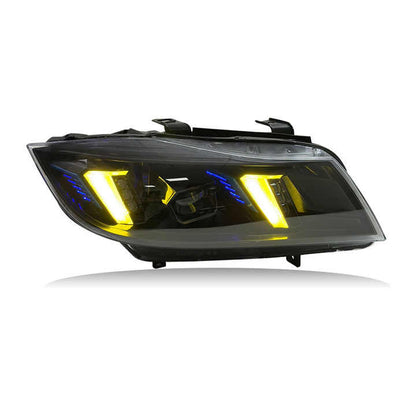 Vekto Snake Eye LED headlights for BMW 3 Series F30/F35 2013-2018, close-up of sleek headlight design with LED accents.