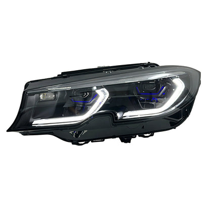 Vekto RGB LED DRL headlight module set for BMW G20 G21 G28 3 Series Laser models 2018-2022, showing installed headlights.