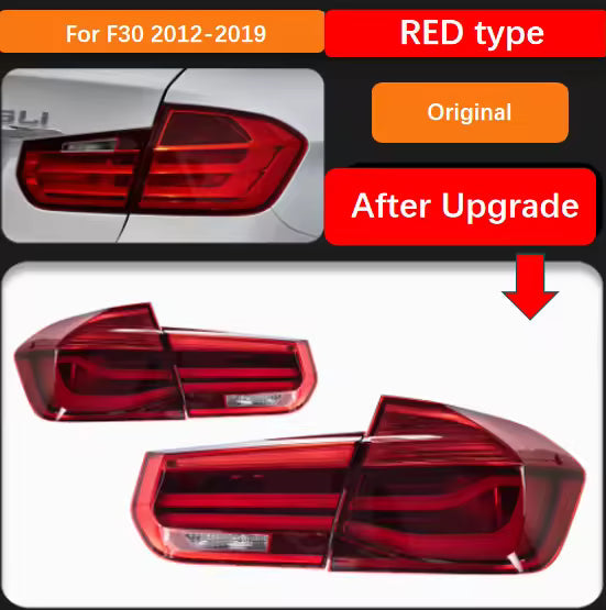 BMW 3 Series F30/F35 LED tail lights rear lamp assembly by Vekto, showing sleek LED design and red and clear lens details.