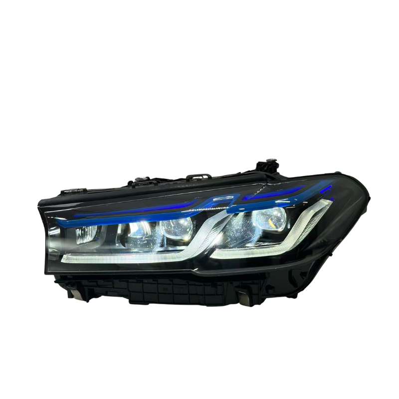 Vekto triple-color LED headlights for BMW 5 Series G30 G38 LCI 2021-2023, showing bright multi-color LED lighting on the headlight assembly.