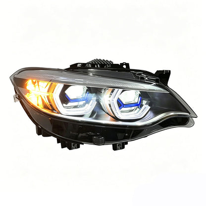 Vekto Laser Dual Lens LED headlights installed on a BMW 2 Series F22/F23 and M2 F87, showcasing modern automotive lighting.