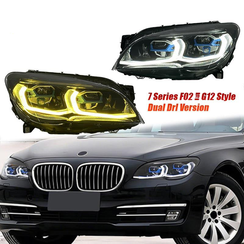 Vekto G12 Style dual-color LED headlights for BMW 7 Series F01/F02 2009-2015, featuring high-quality design and bright illumination.