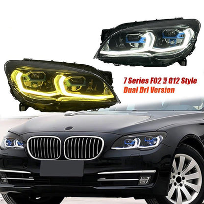 Vekto G12 Style dual-color LED headlights for BMW 7 Series F01/F02 2009-2015, featuring high-quality design and bright illumination.