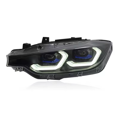 Vekto LED headlights assembly for BMW 3 Series F30 (2013–2018) with modern design and bright illumination, shown from front view.