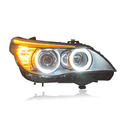 Vekto LED headlights for BMW 5 Series E60 2003-2010, close-up of the sleek, modern headlight design with bright LEDs.