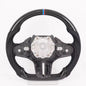 Vekto heated carbon fiber steering wheel for BMW G20 G80 G82 M3 M4, showing the sleek black carbon fiber surface and ergonomic design.