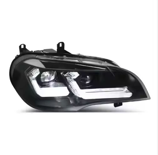 Vekto Laser Style LED Headlights for BMW X5 E70 2007-2013, showcasing sleek headlight design with LED strips and modern lighting features.