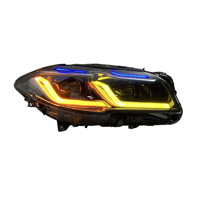 Vekto dual color LED headlights assembly for BMW 5 Series F10/F18 showing the headlight design and LED light components.
