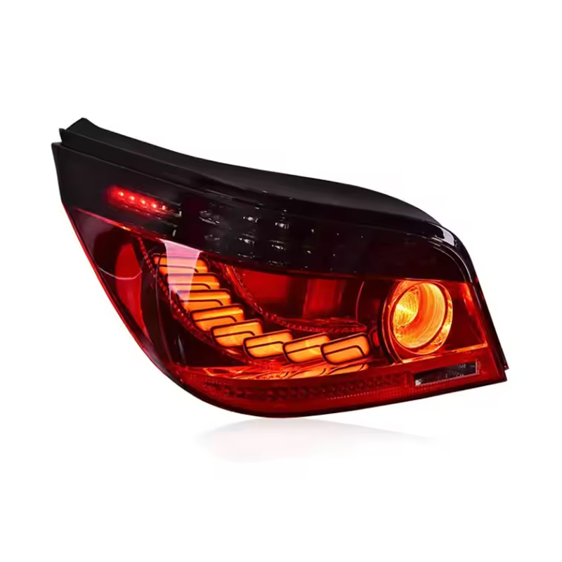 Vekto LED tail lights for BMW 5 Series E60 2003-2009, showcasing bright red and clear lenses on the taillight assembly.