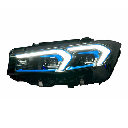 Vekto dual color LED headlight assembly for BMW 3 Series G20 G28, 2023–2025, showing the daytime running light and beam features.
