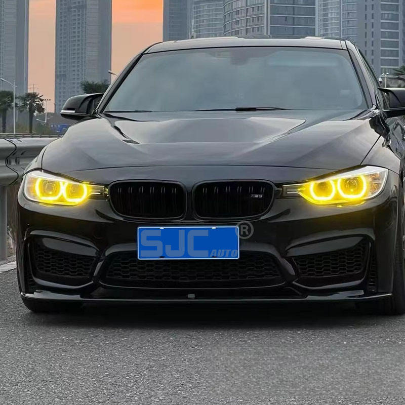Vekto CSL Yellow LED DRL modules installed in BMW F30/F31 headlights, showcasing vibrant yellow daytime running lights.