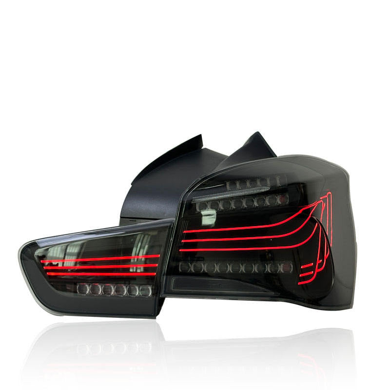 Vekto CSL style LED tail lights for BMW 1 Series F20 F21 LCI hatchback 2015-2018, showing red and clear lens design