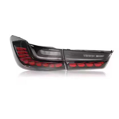 BMW 3 Series G20 G28 and M3 G80 Dragon Scale LED taillights by Vekto, showcasing vibrant, intricate tail light design.