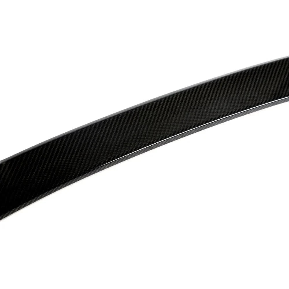 Dry carbon fiber rear trunk spoiler for BMW F30, F35 3 Series and F80 M3 from K2 Industries, showcasing sleek aerodynamic design.