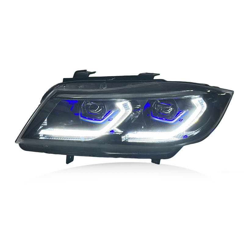 Vekto dual-color LED headlights for BMW 3 Series E90/E91 2005-2012, showing the headlights with bright LED illumination.
