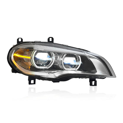 Vekto LED headlights for BMW X5 E70 2007-2013, showing sleek headlight units with modern LED design and clear lens.