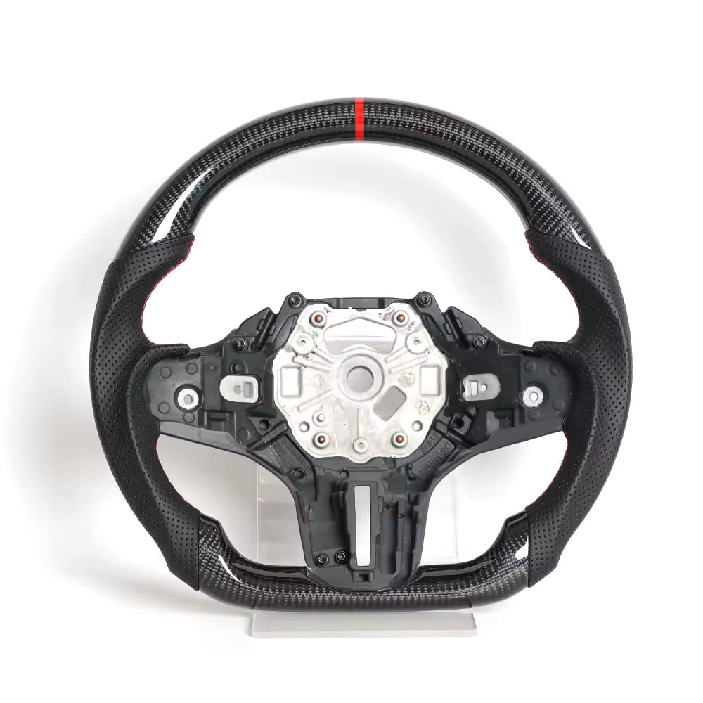 Vekto heated carbon fiber steering wheel for BMW G20 G80 G82 M3 M4, showcasing sleek black carbon fiber and ergonomic design.