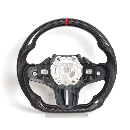 Vekto heated carbon fiber steering wheel for BMW G20 G80 G82 M3 M4, showcasing sleek black carbon fiber and ergonomic design.