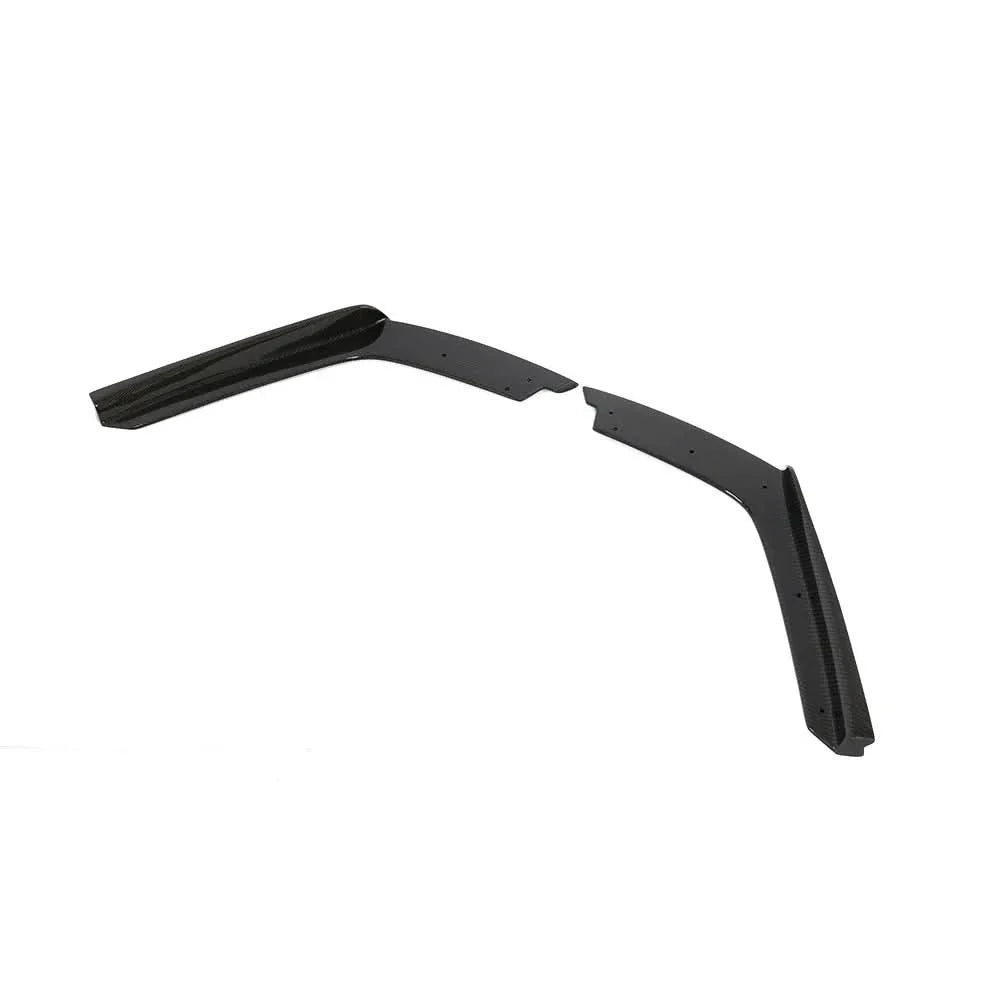 Gloss carbon fiber front splitter for BMW F80 M3 and F82 M4, K2 Industries performance style, enhances aerodynamics and sporty look.