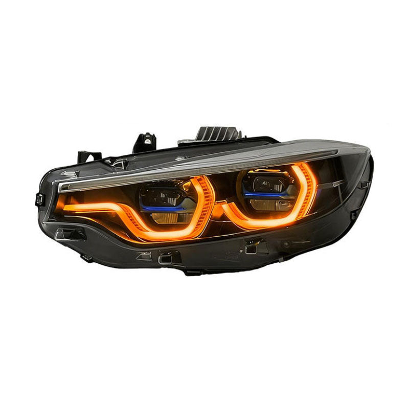 Vekto Ikon V3 LED Headlights assembly for BMW 4 Series and M4, with three-color DRL upgrade, plug and play installation.