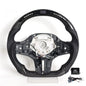 Vekto M Sport carbon fiber heated LED steering wheel for BMW G Series F90 2018+, showing close-up of leather and fiber detailing