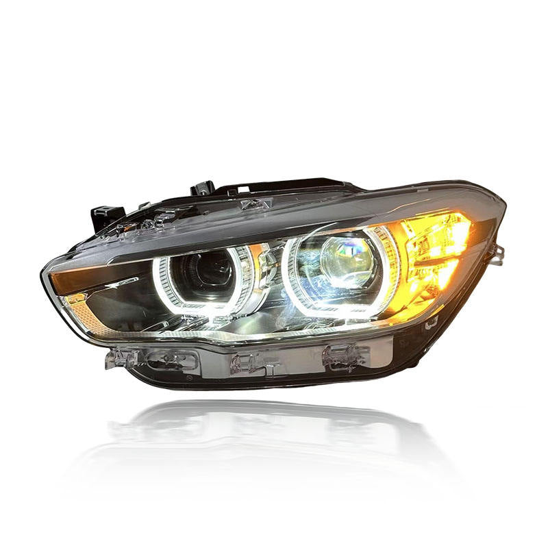 Vekto dual color LED headlights assembly for BMW 1 Series F20 (2015–2018), close-up of modern headlight design with dual color LEDs
