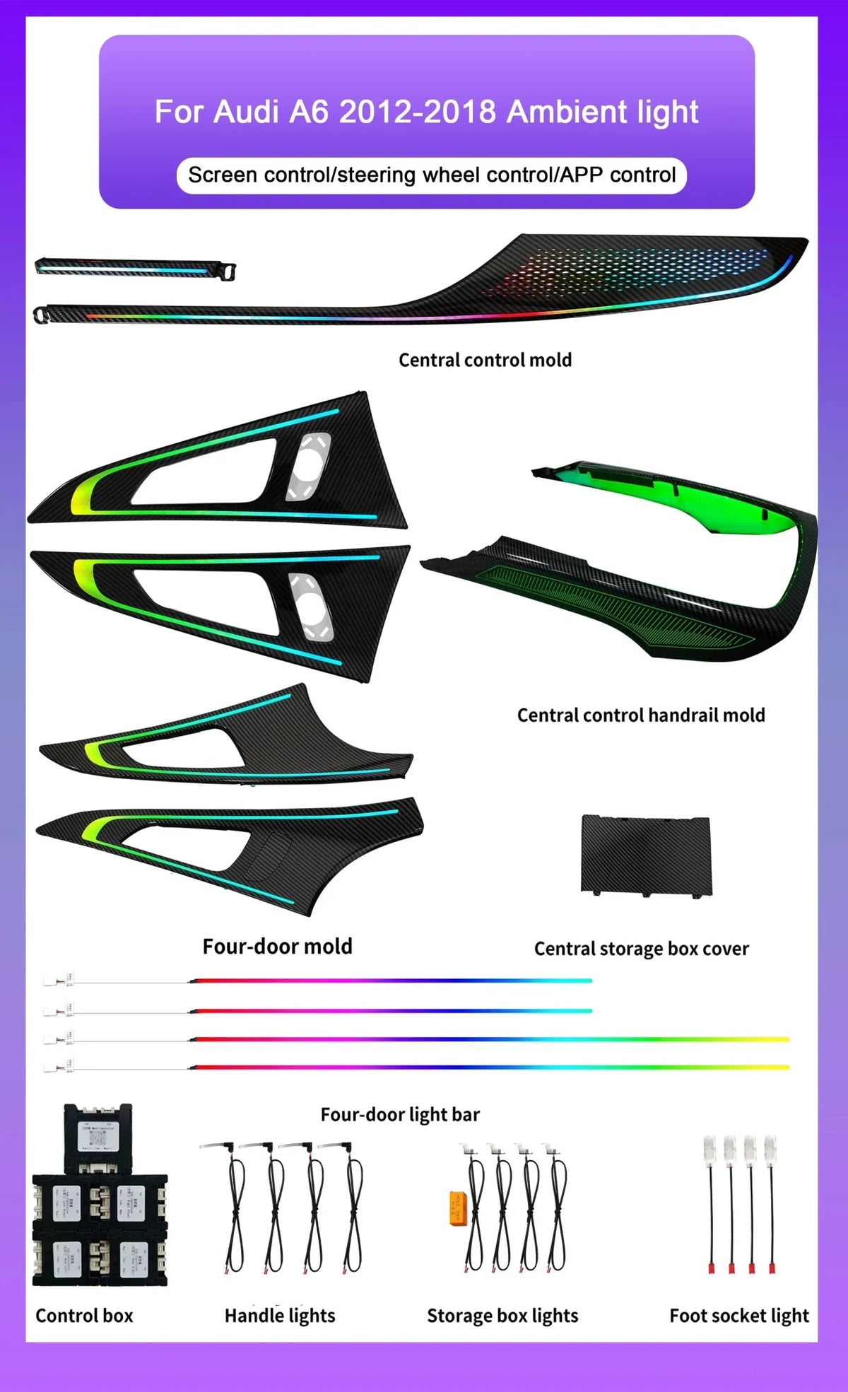 Audi A6 / S6 / RS6 C7 Interior 64-Color Dynamic Symphony LED Ambient Light Kit 2012 - 2018 - AudiGear.com - Interior Lighting