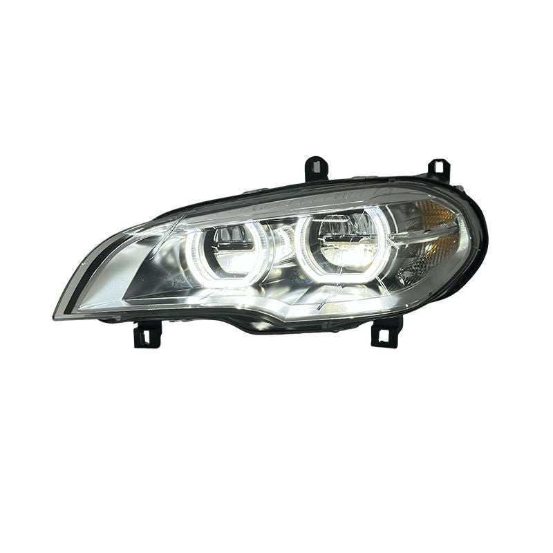 Vekto LED headlights for BMW X5 E70 2008-2013, showing sleek headlight assembly with bright LED bulbs installed.