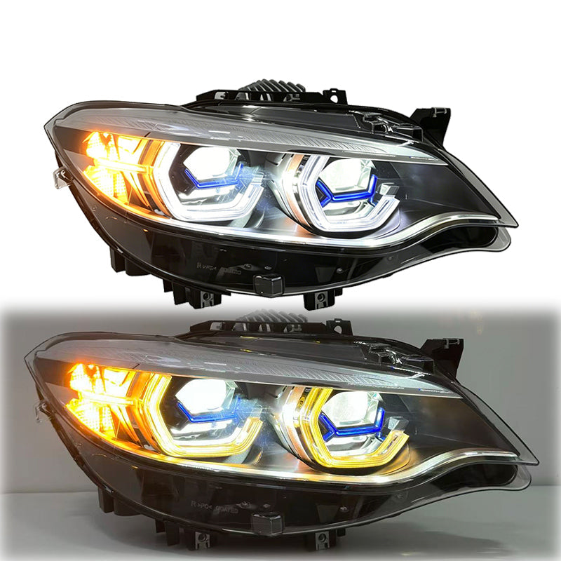 Dual-color LED headlights for BMW 2 Series F22 (2014-2020) by Vekto, showing modern design and bright illumination.