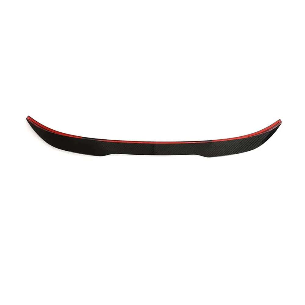 Dry carbon fiber rear trunk spoiler for BMW F30, F35 3 Series, and F80 M3 by K2 Industries, showcasing sleek aerodynamic design.